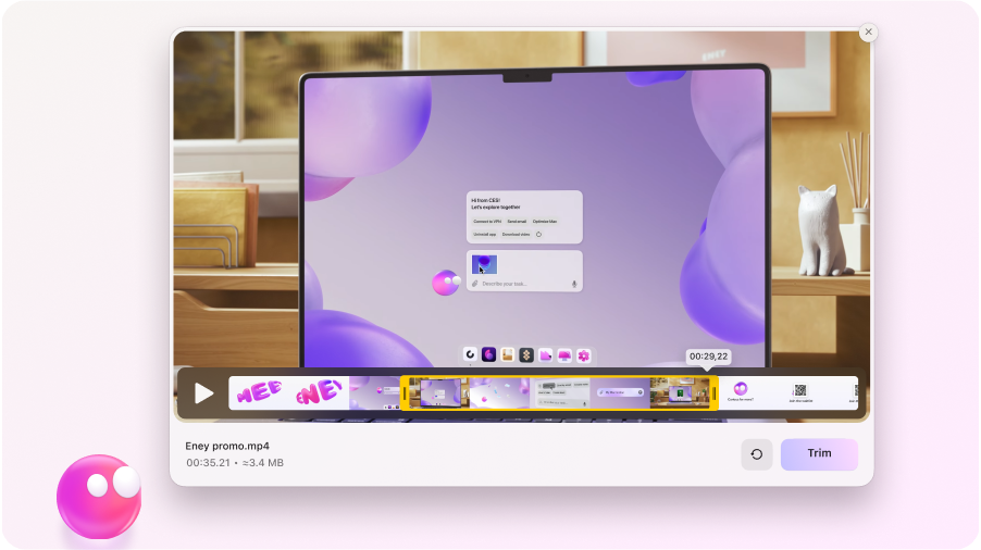 Eney trims a video using a simple editing interface