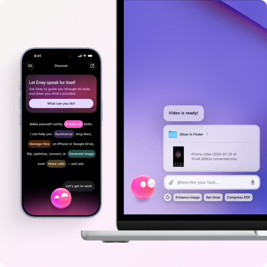 Eney is shown on iPhone and Mac