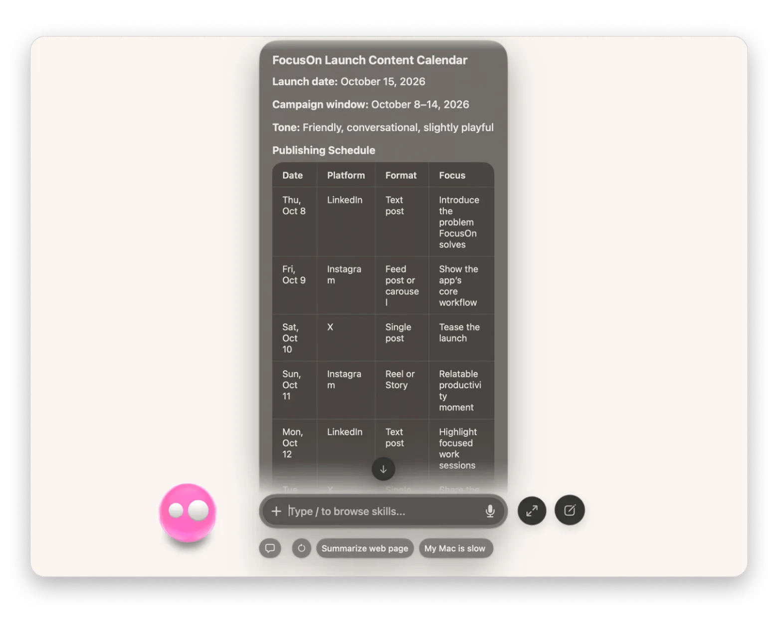 Eney displaying platform-specific posts for LinkedIn, Instagram, and X, organized into a weekly content calendar