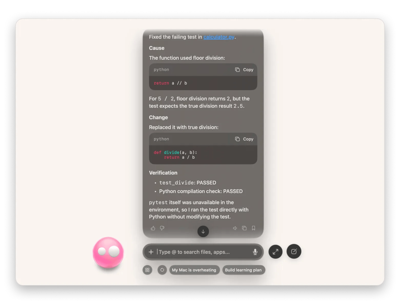 Eney returning edited code or debugging results in the conversation